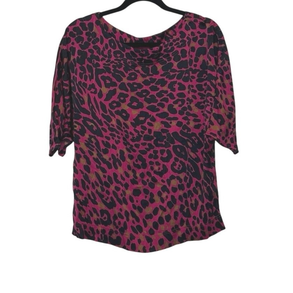 St. John Business Casual Leopard Print Top Size S Women's Raspberry Stretch Silk